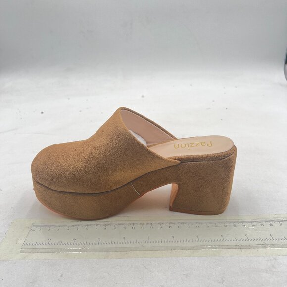 Pazzion Brown Platform Rounded Toe Mules Clogs Slip On Chunky High Heel Slipper - Picture 2 of 8
